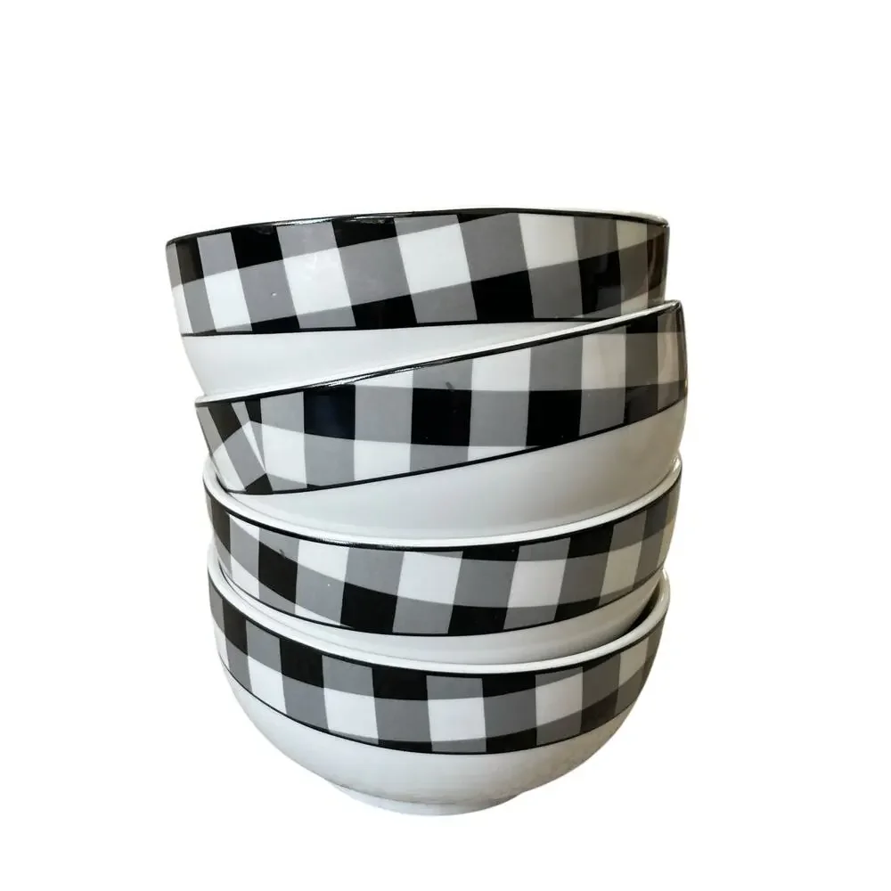 Godinger Black White Checkered Gingham Soup Cereal Bowl 5.5
